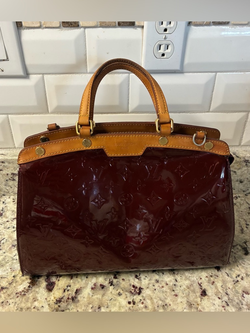 Louis Vuitton Brea MM in Bordeaux Monogram Vernis patent leather